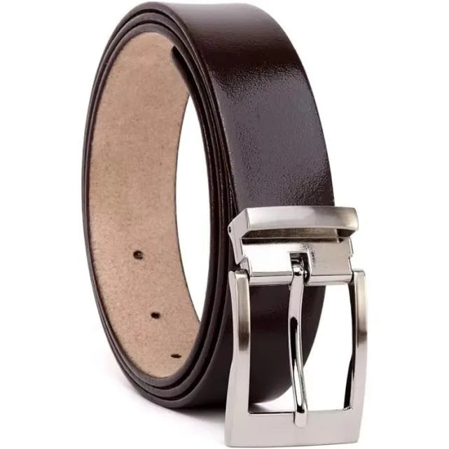 Classic White Leather Dress Belt with Polished Silver Buckle