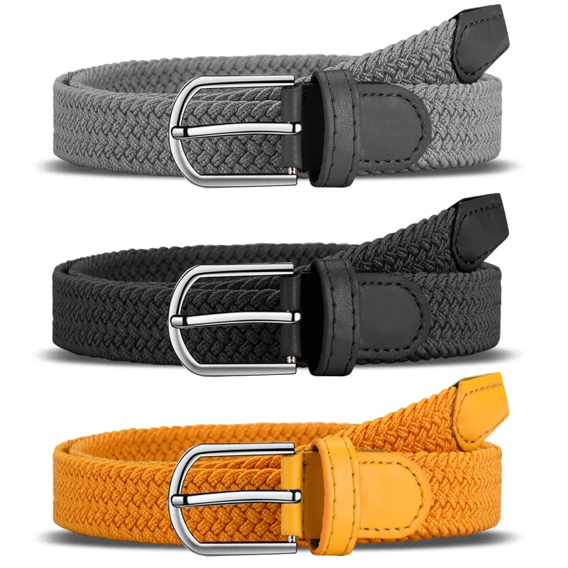 2.5cm Wide Unisex Korean Fashion Woven Elastic Belt with Alloy Pin Buckle for Women & Students