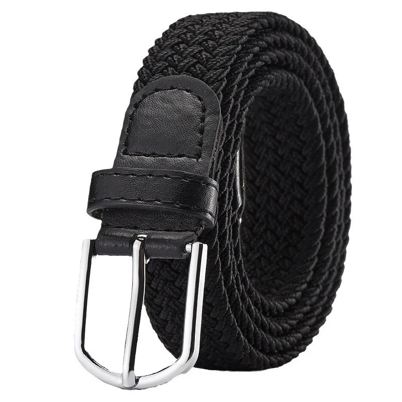 2.5cm Wide Unisex Korean Fashion Woven Elastic Belt with Alloy Pin Buckle for Women & Students