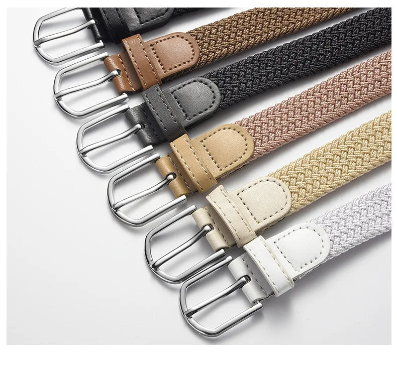 2.5cm Wide Unisex Korean Fashion Woven Elastic Belt with Alloy Pin Buckle for Women & Students